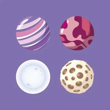 Space galaxy solar system planets and moon cartoon Stock Illustration