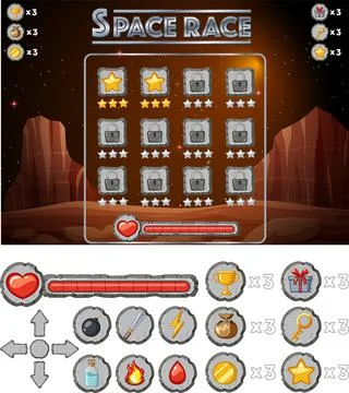 Space game background template and elements Stock Illustration