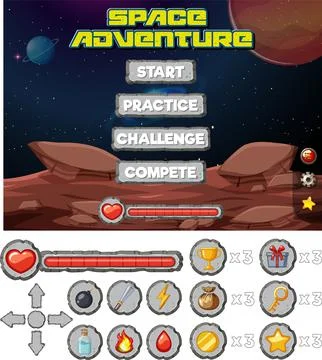 Space game background template and elements 스톡 일러스트