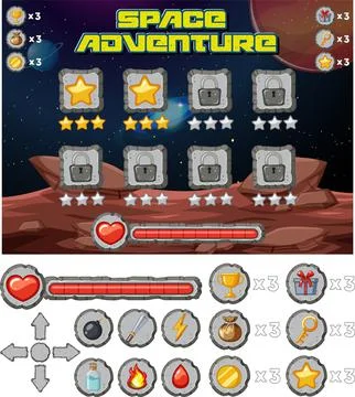 Space game background template and elements Illustrazione stock