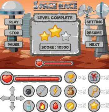 Space game background template and elements Stock Illustration