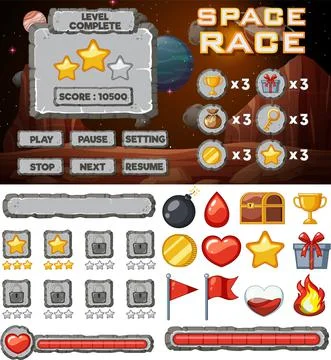 Space game background template and elements Stock Illustration