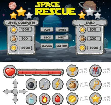 Space game background template and elements Stock Illustration