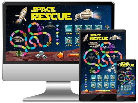 Space game on computer screen Illustrazione stock