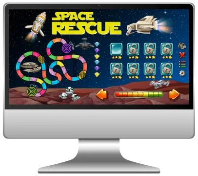 Space game on computer screen Illustrazione stock