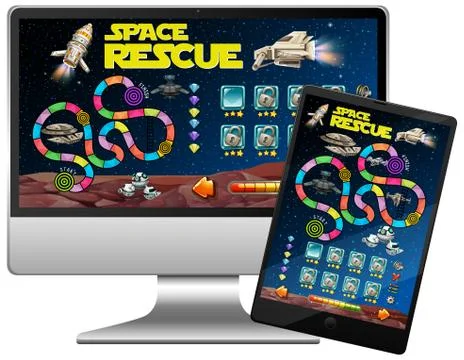 Space game on computer screen Stock Illustration