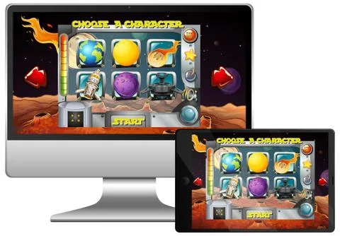 Space game on computer screen Stock Illustration