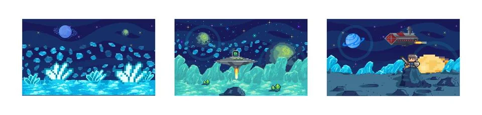 Space game. The cosmic setting in game immerses players in vast and awe Stock Illustration