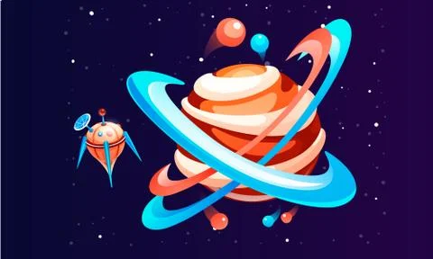 Space game elements. Cartoon luminous shine cosmic objects rotates, approaching 스톡 일러스트