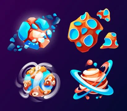 Space game elements. Outer space objects symbols, design elements celestial body Stock Illustration