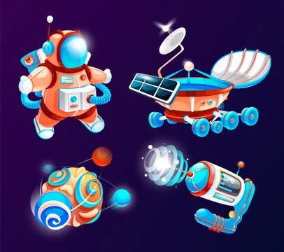 Space game elements. Outer space objects symbols and design elements spaceship Stock Illustration
