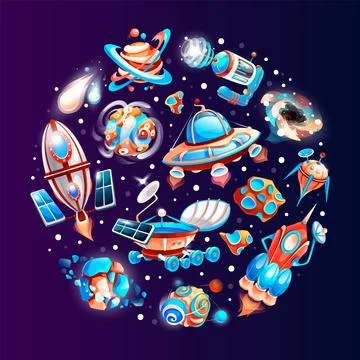 Space game elements. Outer space objects symbols and design elements spaceships Stock Illustration