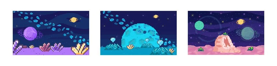 Space game. Exploring galaxy area in game unveils hidden cosmic secrets and Stock Illustration