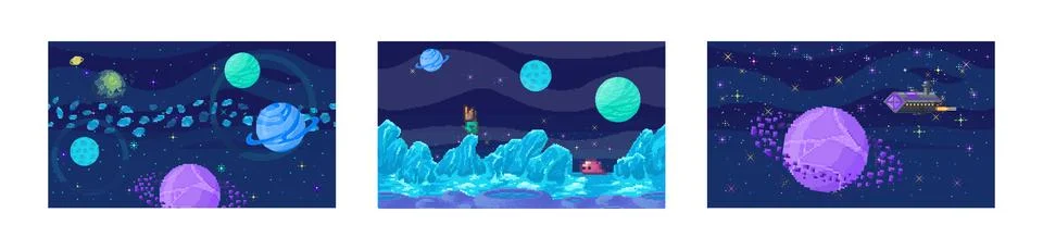 Space game. Exploring vastness galaxy in game reveals breathtaking cosmic Stock Illustration
