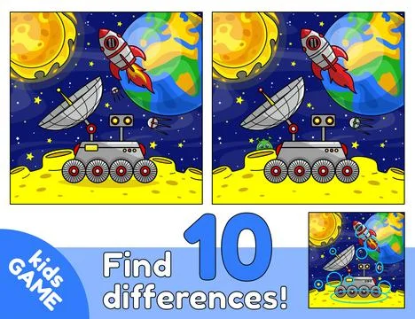 Space game Find differences lunar rover on Moon Stock Illustration