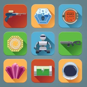 Space Game Icons Flat 库存插图
