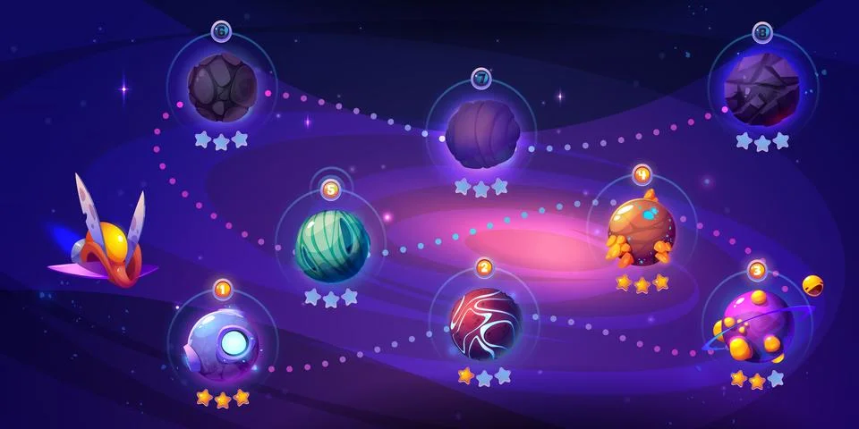 Space game level map with alien planets Stock Illustration