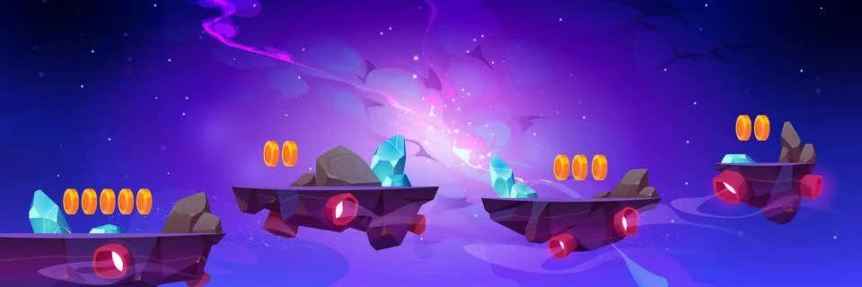 Space game, mobile arcade with flying platforms Stock Illustration