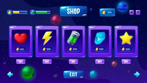 Space game shop interface windows, store panel UI Stock Illustration