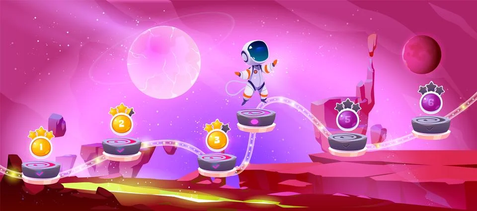 Space game ui level map with planet vector screen Stock Illustration