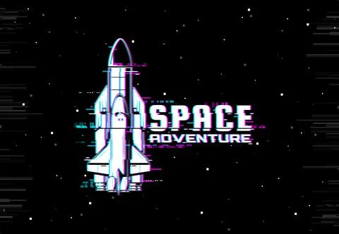 Space glitch, rocket spaceship on screen pixels Ilustração Stock