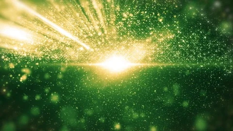 Space green background with particles. Space lime dust with stars. Sunlight o Видео 82495336