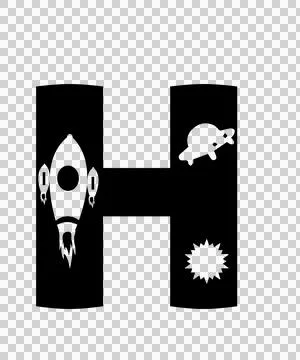 Space H Letter With Rocket And Ufo Stock Illustration