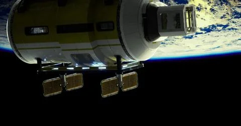 Space habitat exploring Earth from orbit during a clear daytime view Stock Illustration