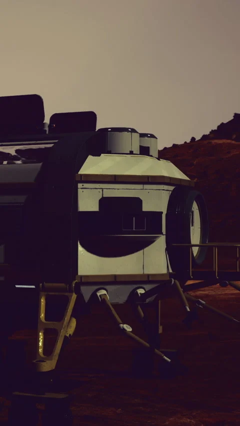 Space habitat module on Mars during the evening hours Stock Footage 334107733