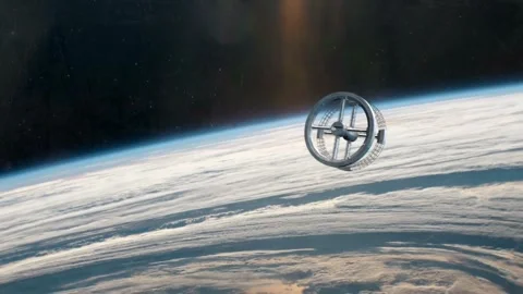Space Habitat Orbiting Earth in Deep Space Stock Footage 304572249