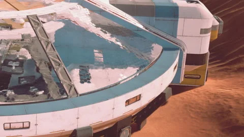 Space habitat structure on the surface of Mars during a clear day Stock Footage 344062472