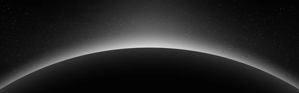 Space horizon. Planet eclipse with glowing. Sunrise earth wallpaper. Wide c.. Stock Illustration