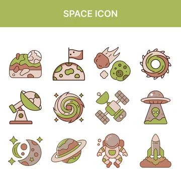 Space Icon Set – Astronomy, Exploration, and Techn Stock Illustration