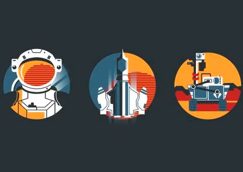 Space icon set in flat style Stock Illustration