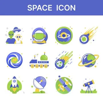 Space Icon Set Galactic and Astronaut Icons Stock Illustration