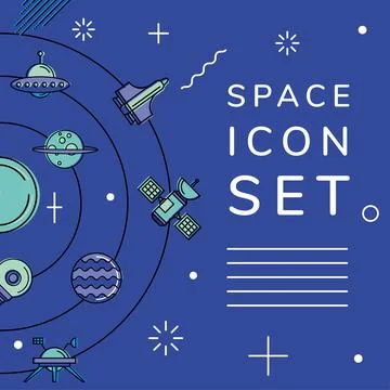 Space icon set in orbit vector design Stock Illustration