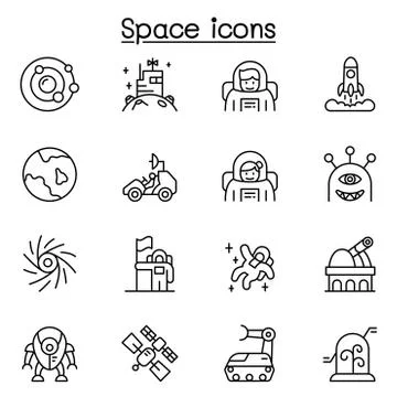 Space icon set in thin line style Illustrazione stock