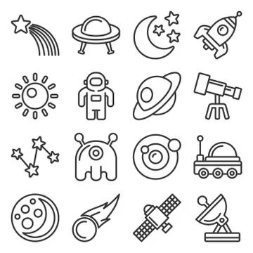 Space Icon Set on White Background. Line Style Vector Иллюстрация