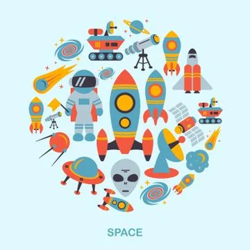 Space icons flat Stock Illustration
