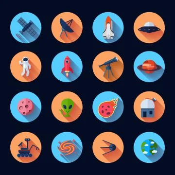 Space Icons Flat 库存插图