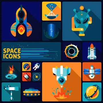 Space icons flat set Illustrazione stock