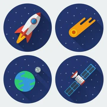 Space icons with long shadow Stock Illustration
