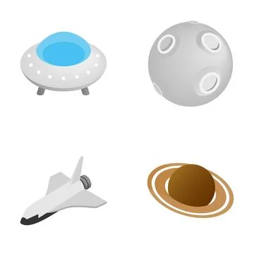 Space icons set featuring ufo, moon, shuttle, and saturn creating a cosmic .. Stock Illustration