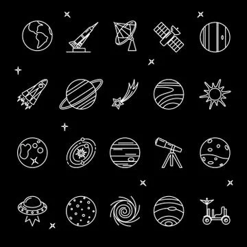 Space icons set in thin line style Stock Illustration