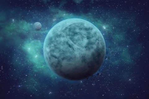 Space illustration. The unknown planet with the moon. Stock Illustration