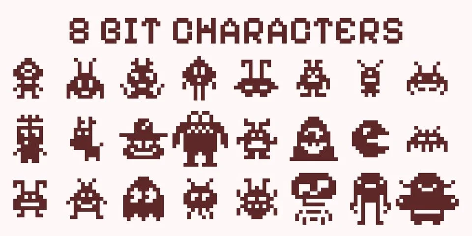 Space invader. Pixel arcade game characters. 8 bit art virus for videogame... Stock Illustration