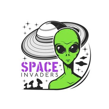 Space invaders icon with green alien and starship Stock Illustration