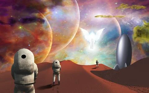 Space journey to alien planet Stock Illustration