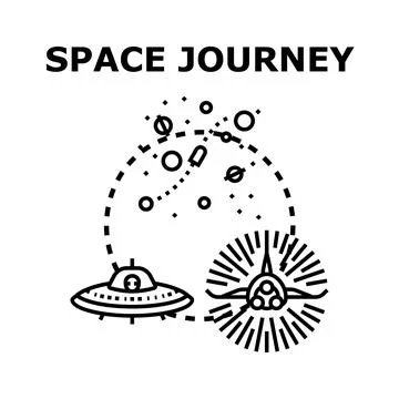 Space journey concept exploring far cosmos planets Stock Illustration