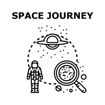Space journey exploring cosmos discovering planets concept Stock Illustration